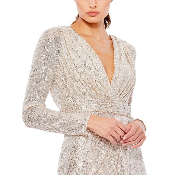 Ieena for Mac Duggal Dress Sequined Long Sleeve Evening Gown Maxi  NWT 12 - Picture 4 of 14